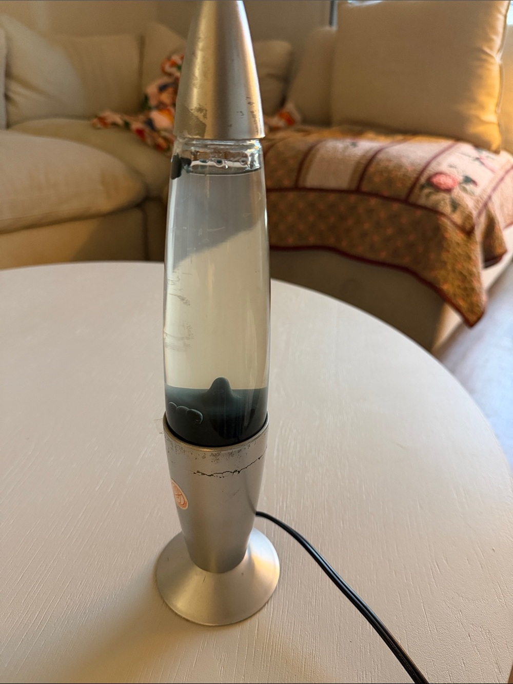 Vintage Silver Lava Lamp with blue Wax